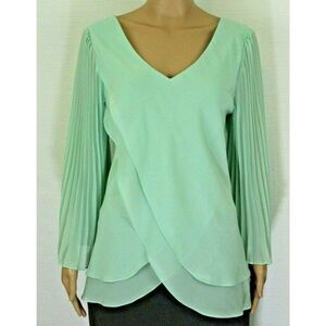 Hot In Hollywood Womens Top Blouse Medium V-Neck Pleated